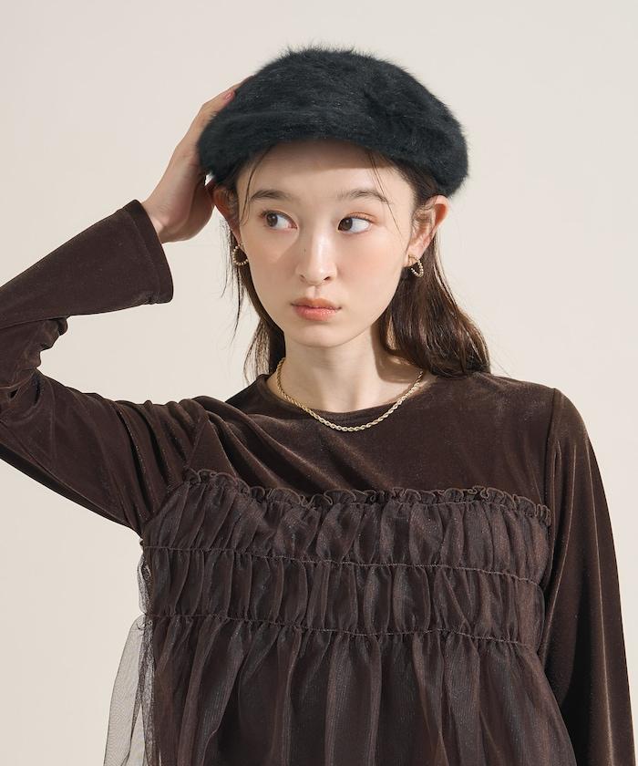 天鵝絨運動服拼接網紗上衣