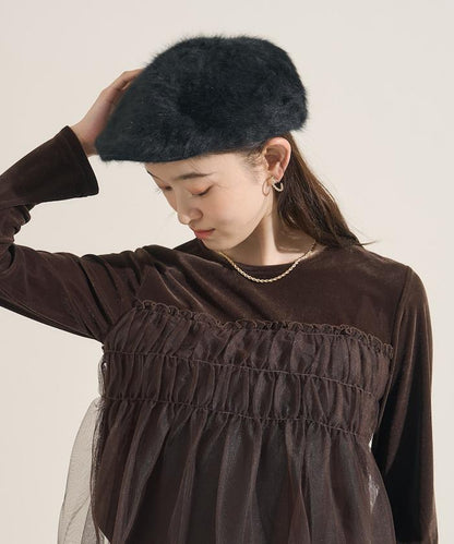 天鵝絨運動服拼接網紗上衣