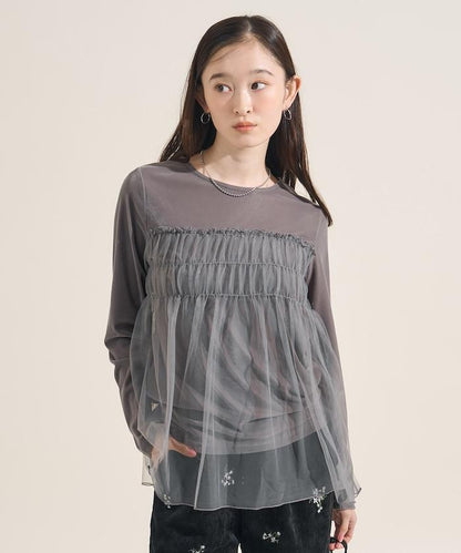 天鵝絨運動服拼接網紗上衣