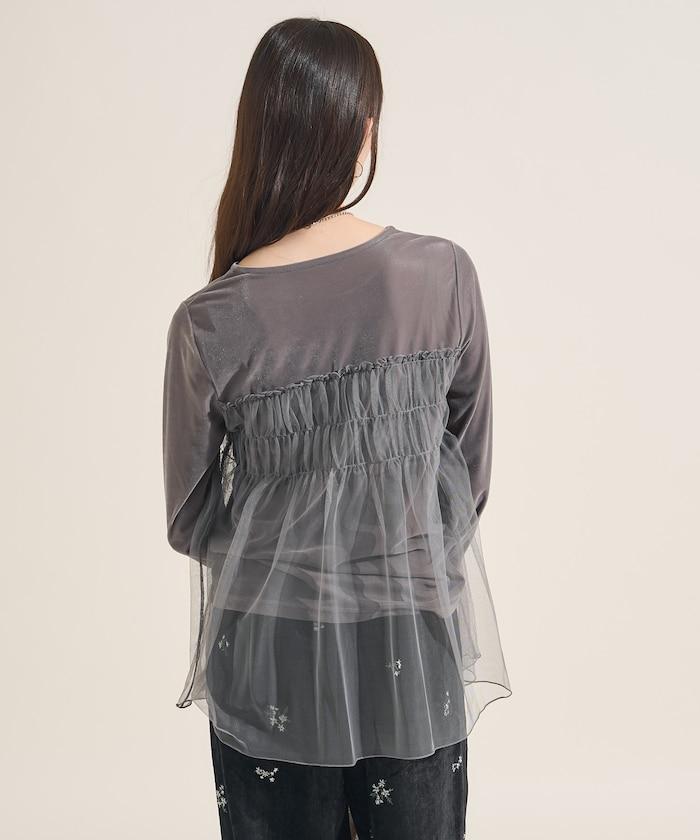 天鵝絨運動服拼接網紗上衣