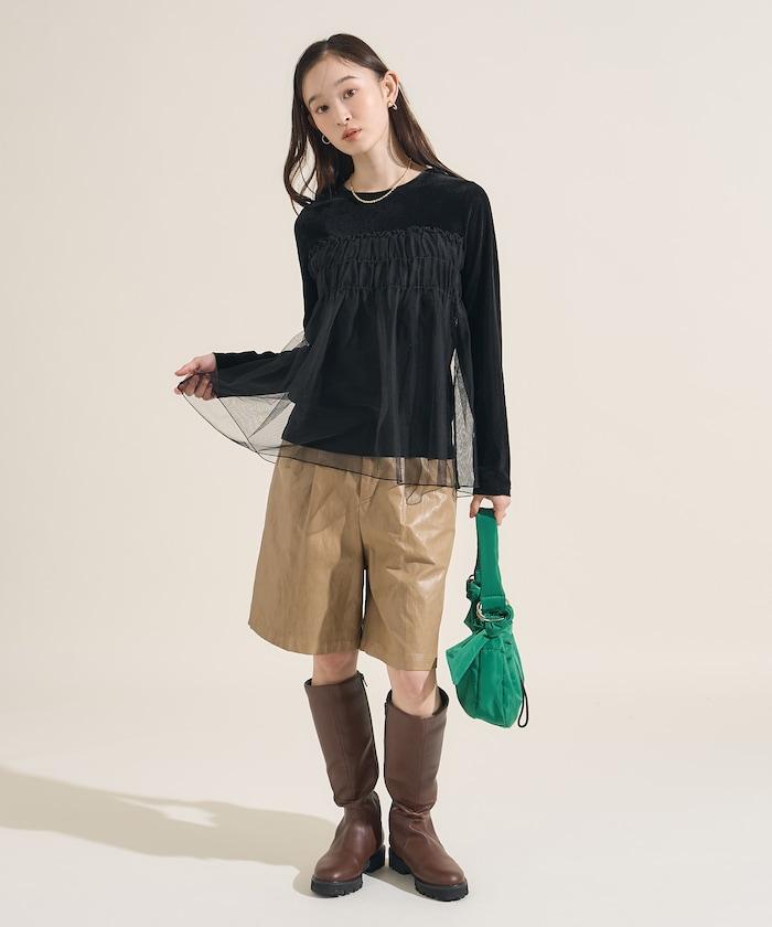 天鵝絨運動服拼接網紗上衣