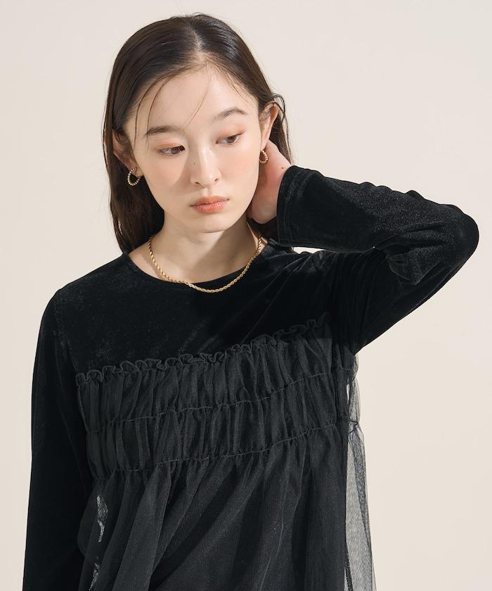 天鵝絨運動服拼接網紗上衣