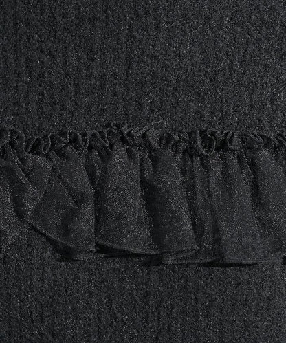 網紗荷葉邊拼接針織套頭衫