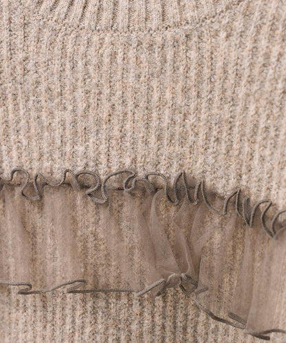 網紗荷葉邊拼接針織套頭衫