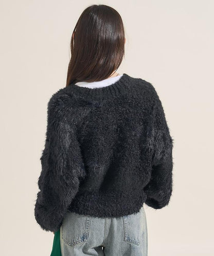 混紡紗線單色針織開衫