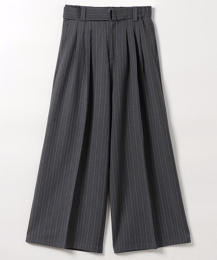 配腰帶褶皺寬鬆長褲