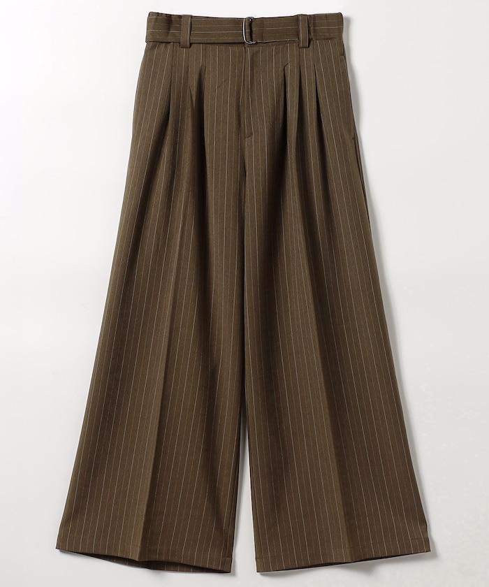 配腰帶褶皺寬鬆長褲