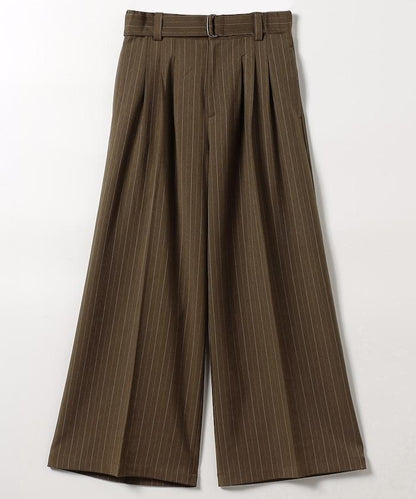 配腰帶褶皺寬鬆長褲