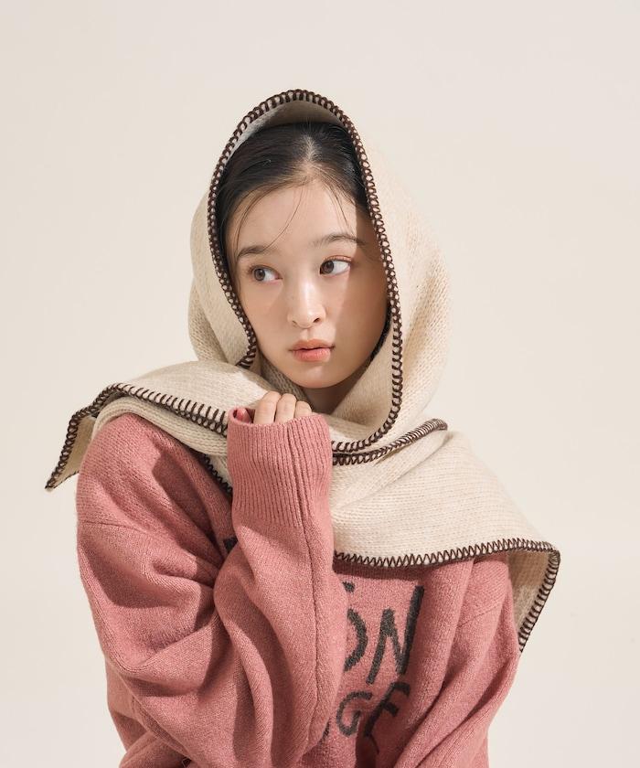 拼色毛毯縫線圍巾