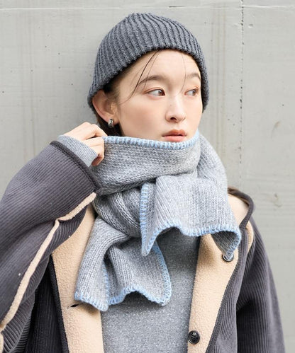 拼色毛毯縫線圍巾