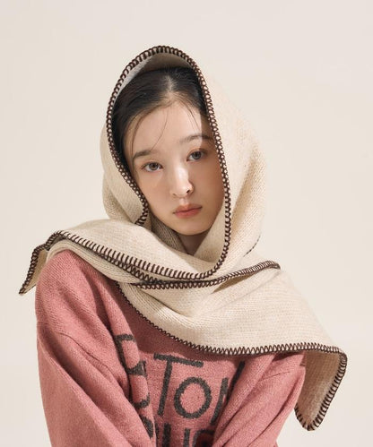 拼色毛毯縫線圍巾