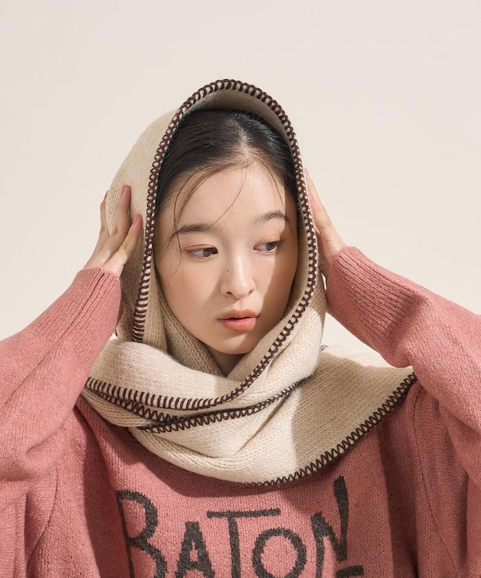 拼色毛毯縫線圍巾