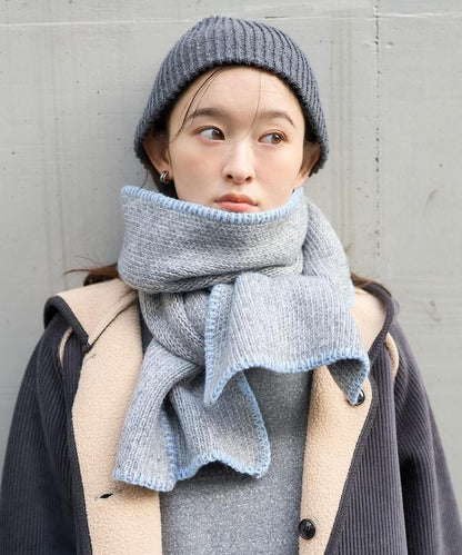 拼色毛毯縫線圍巾