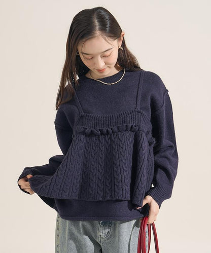 【套裝商品】麻花針織背心套裝