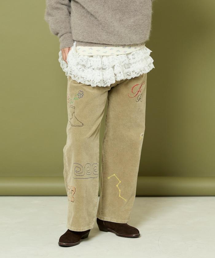 鏈式縫線燈芯絨長褲