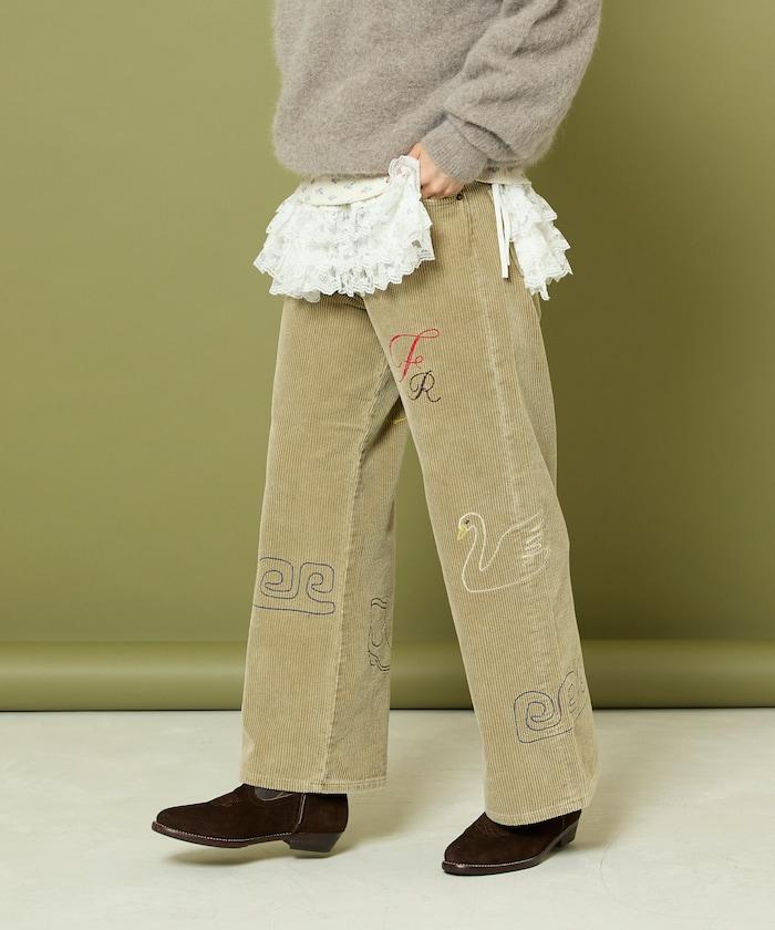 鏈式縫線燈芯絨長褲