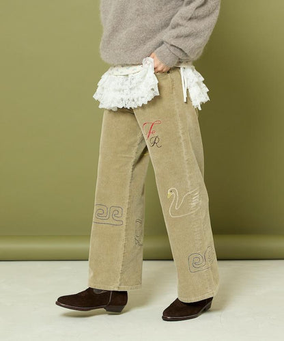 鏈式縫線燈芯絨長褲