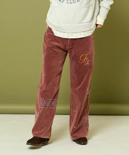 鏈式縫線燈芯絨長褲