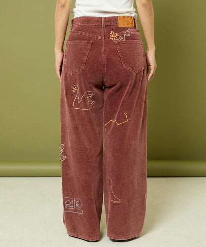 鏈式縫線燈芯絨長褲