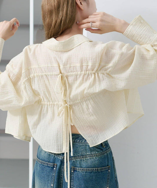 格紋後蝴蝶結襯衫