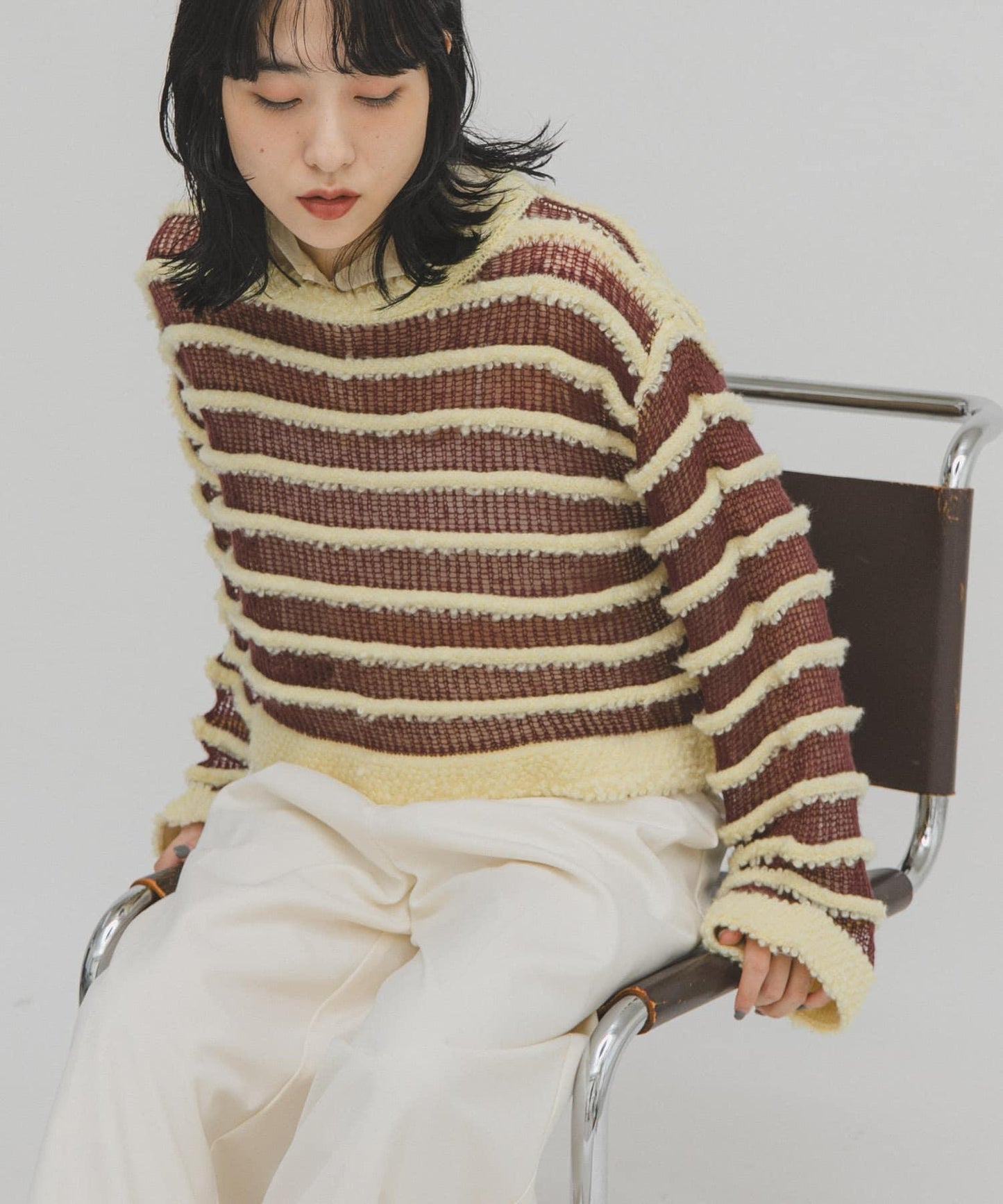 透視條紋針織衫