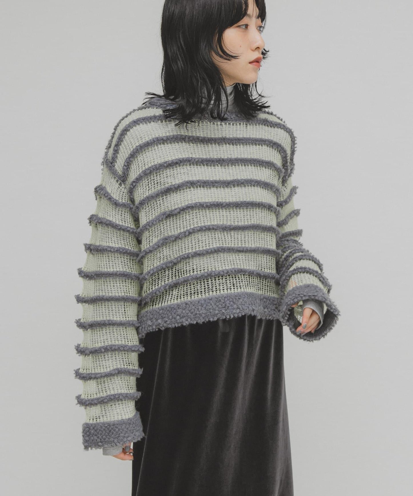 透視條紋針織衫