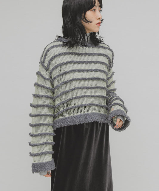 透視條紋針織衫