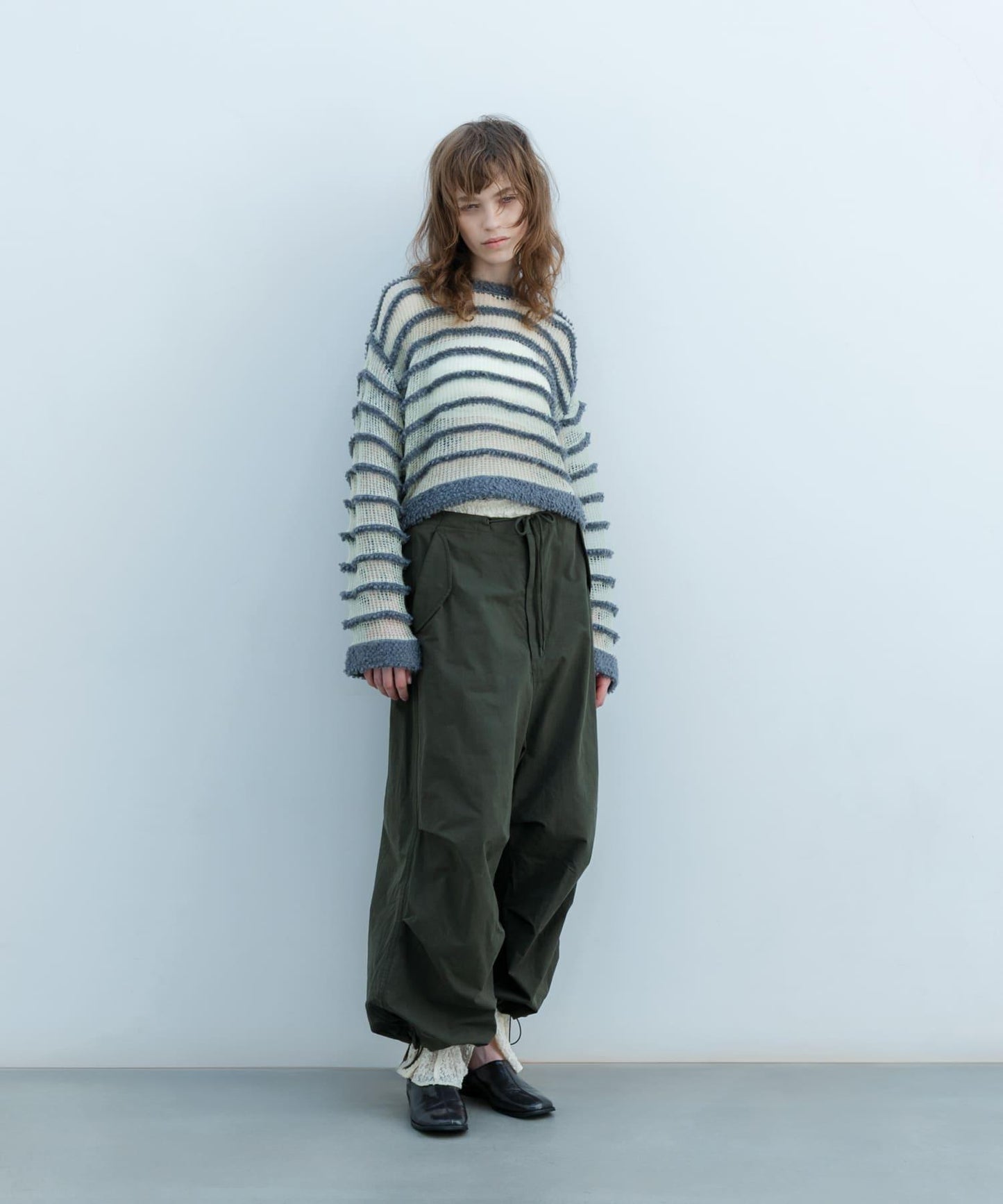 透視條紋針織衫