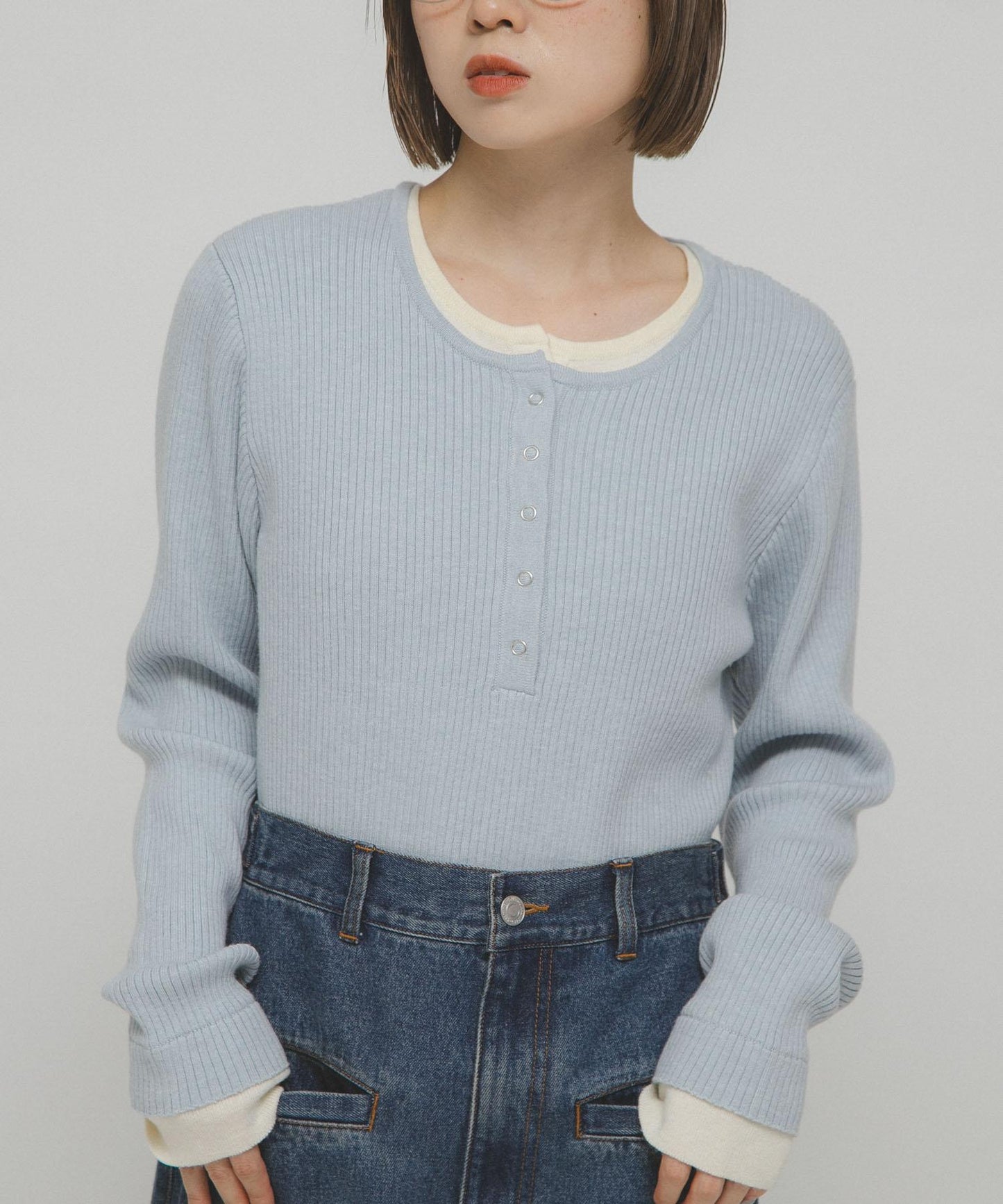 層疊風格亨利領針織衫