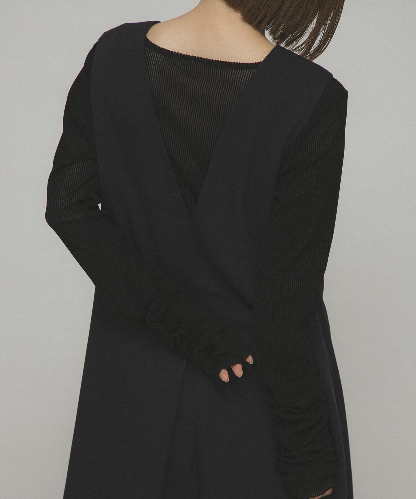 透視天鵝絨褶皺袖上衣