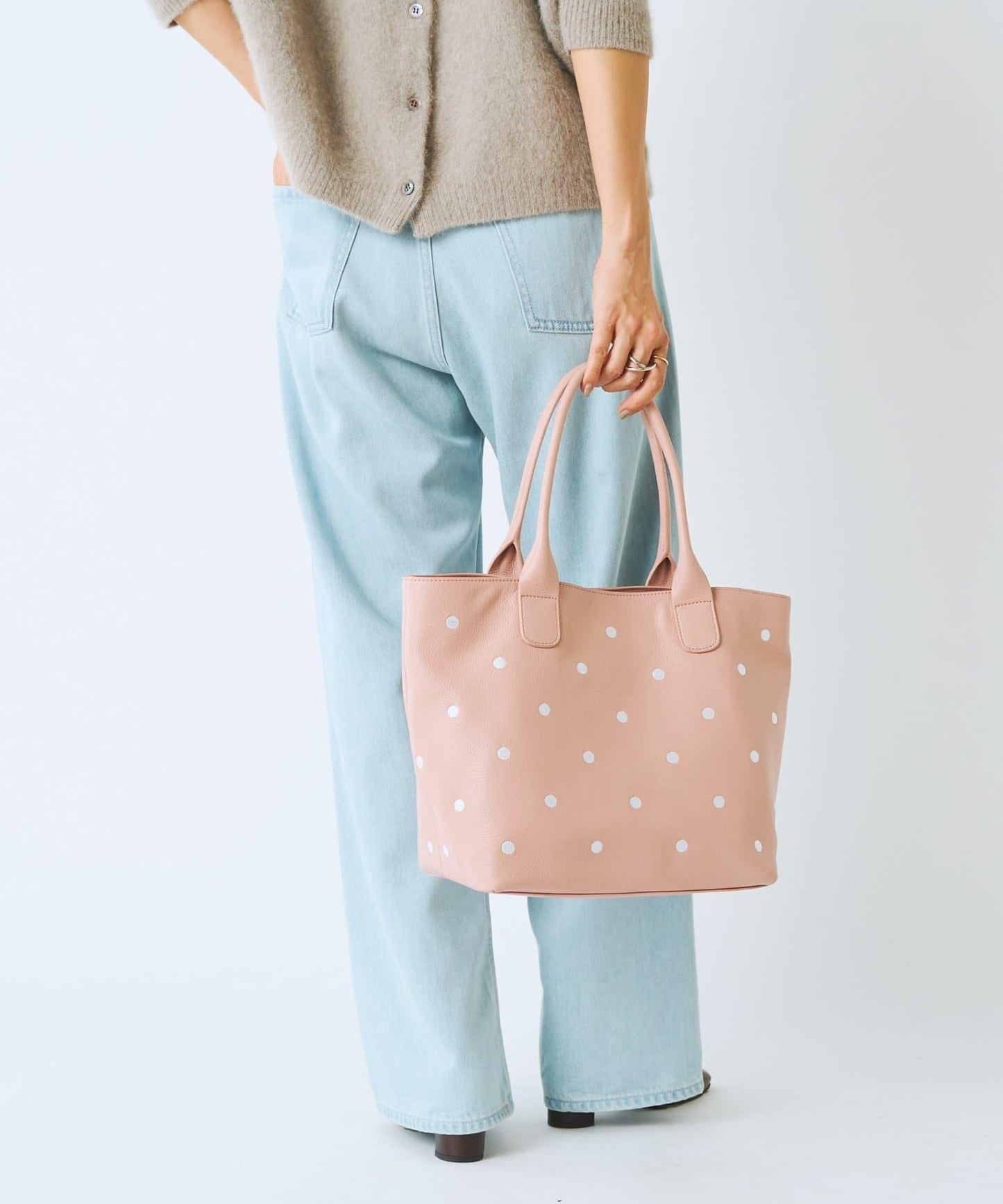 圓點刺繡手提包/大號