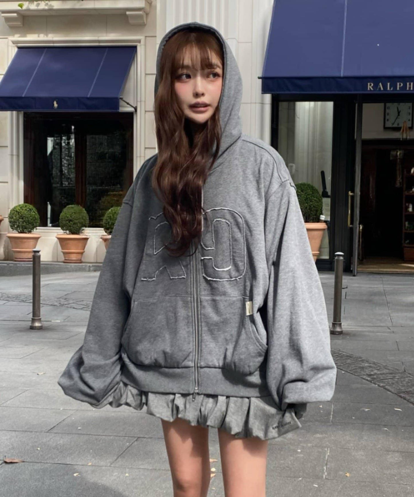 徽標貼布連帽拉鍊衛衣