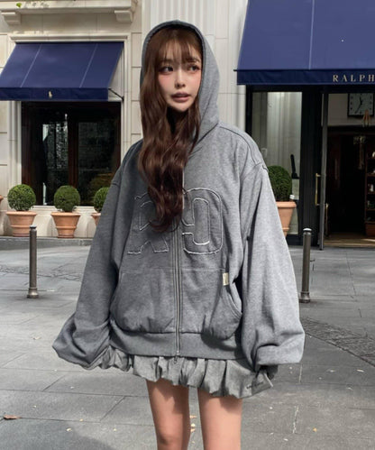 徽標貼布連帽拉鍊衛衣