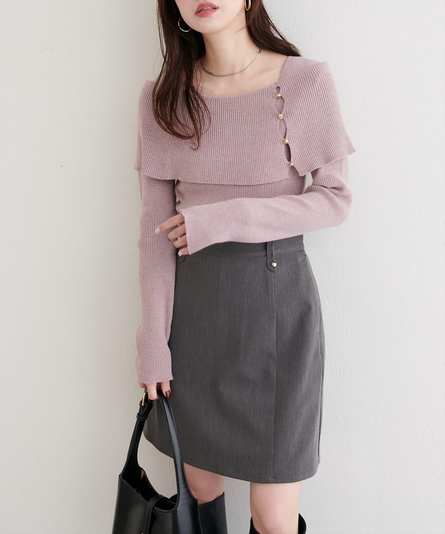一字肩設計針織衫