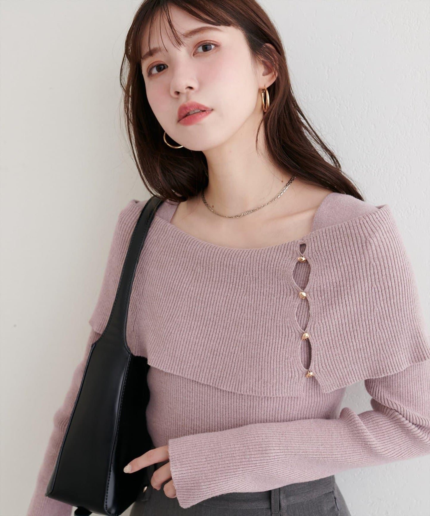 一字肩設計針織衫