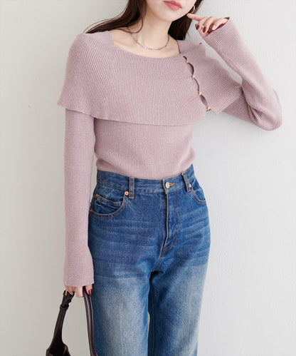 一字肩設計針織衫