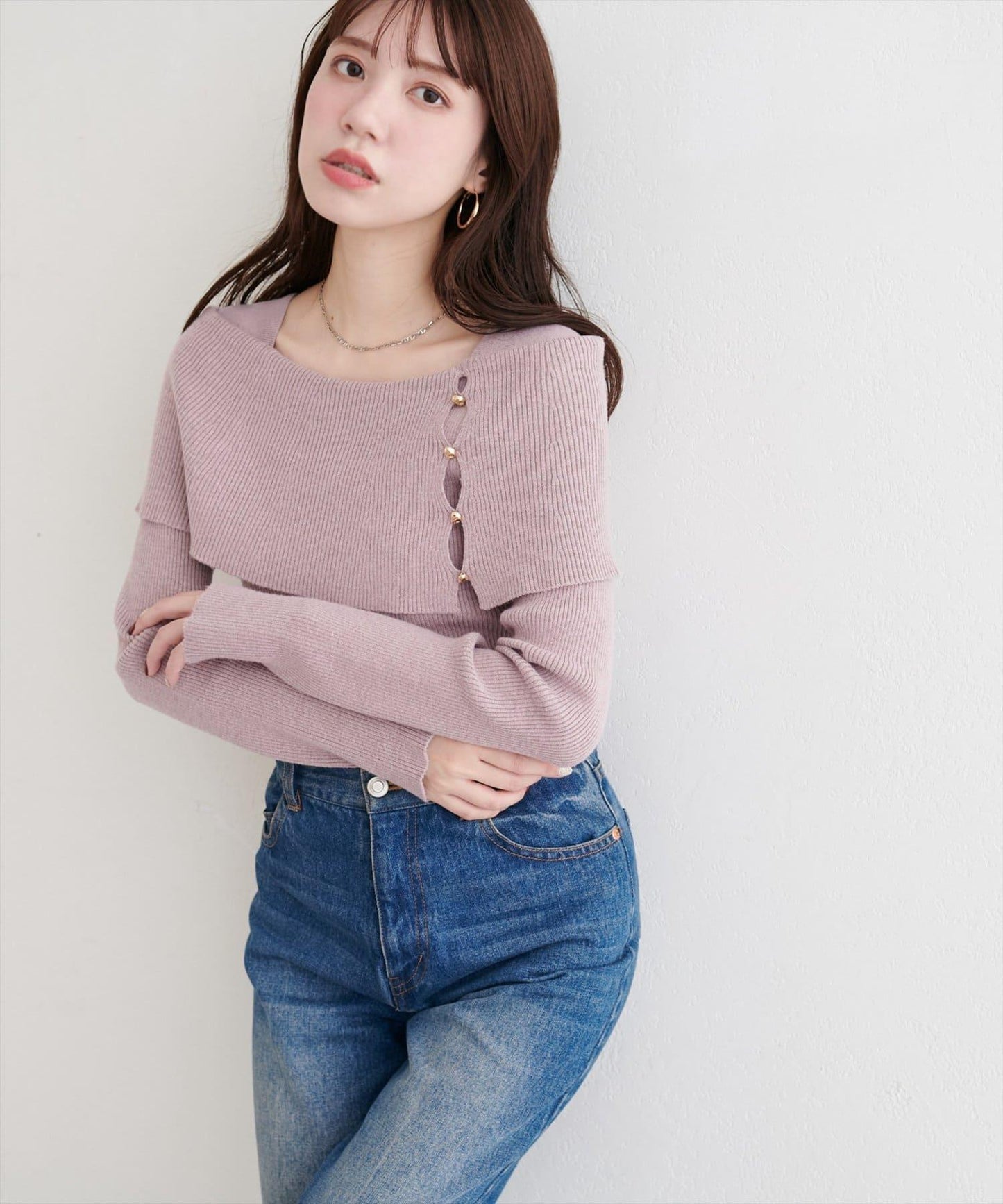 一字肩設計針織衫