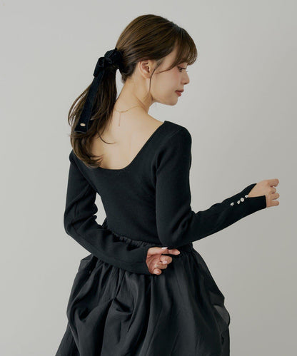 【SALON by Chico】褶皺網紗拼接長款連衣裙