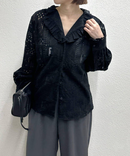 蕾絲荷葉邊襯衫