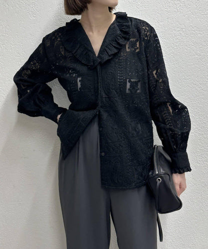 蕾絲荷葉邊襯衫