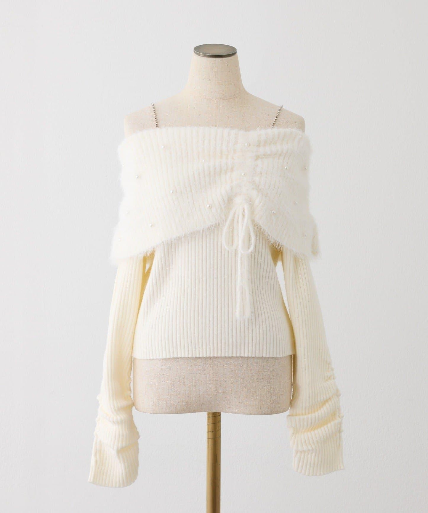 【HolidayCollection】珍珠裝飾露肩針織衫