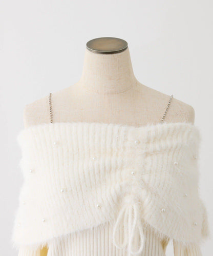 【HolidayCollection】珍珠裝飾露肩針織衫