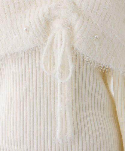 【HolidayCollection】珍珠裝飾露肩針織衫