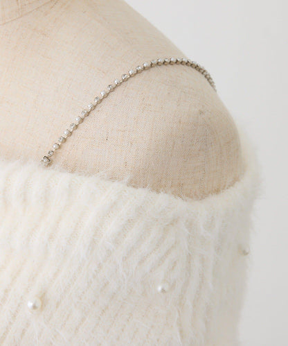 【HolidayCollection】珍珠裝飾露肩針織衫