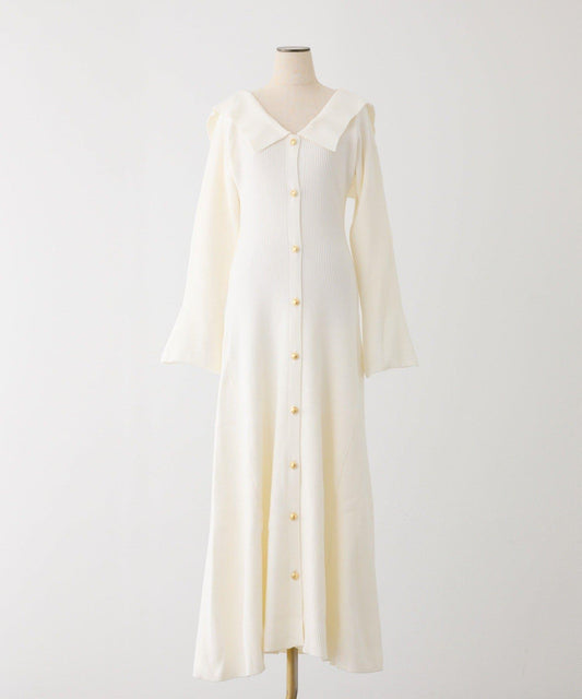 帶領金色紐釦針織長款連衣裙