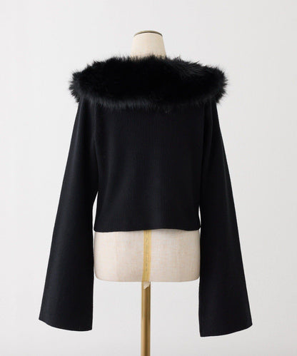 【HolidayCollection】毛領亮片紐釦針織衫