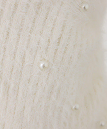 【HolidayCollection】珍珠裝飾露肩針織衫