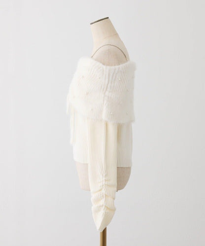 【HolidayCollection】珍珠裝飾露肩針織衫