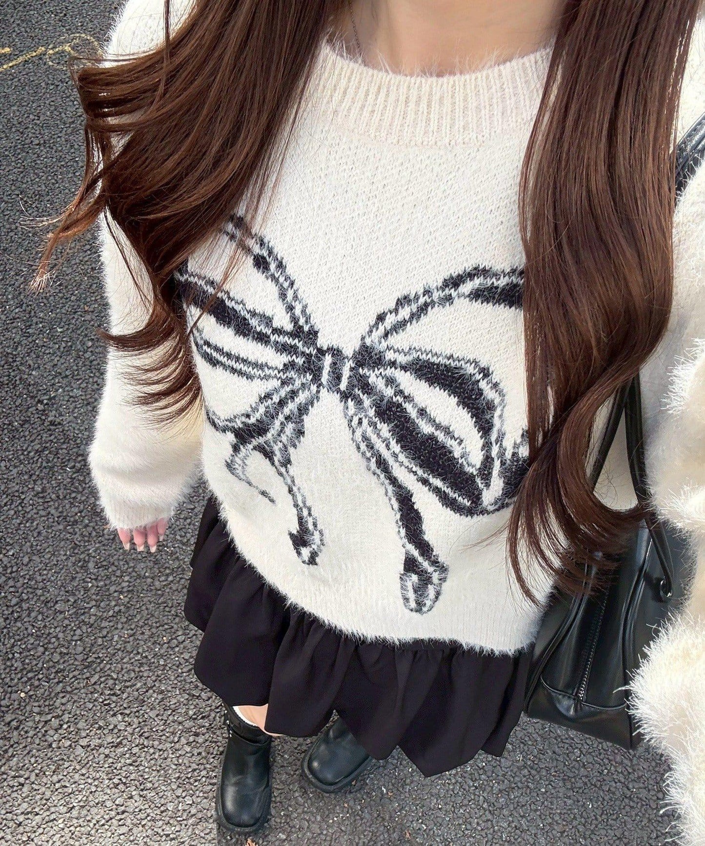 蝴蝶結圖案毛絨針織衫