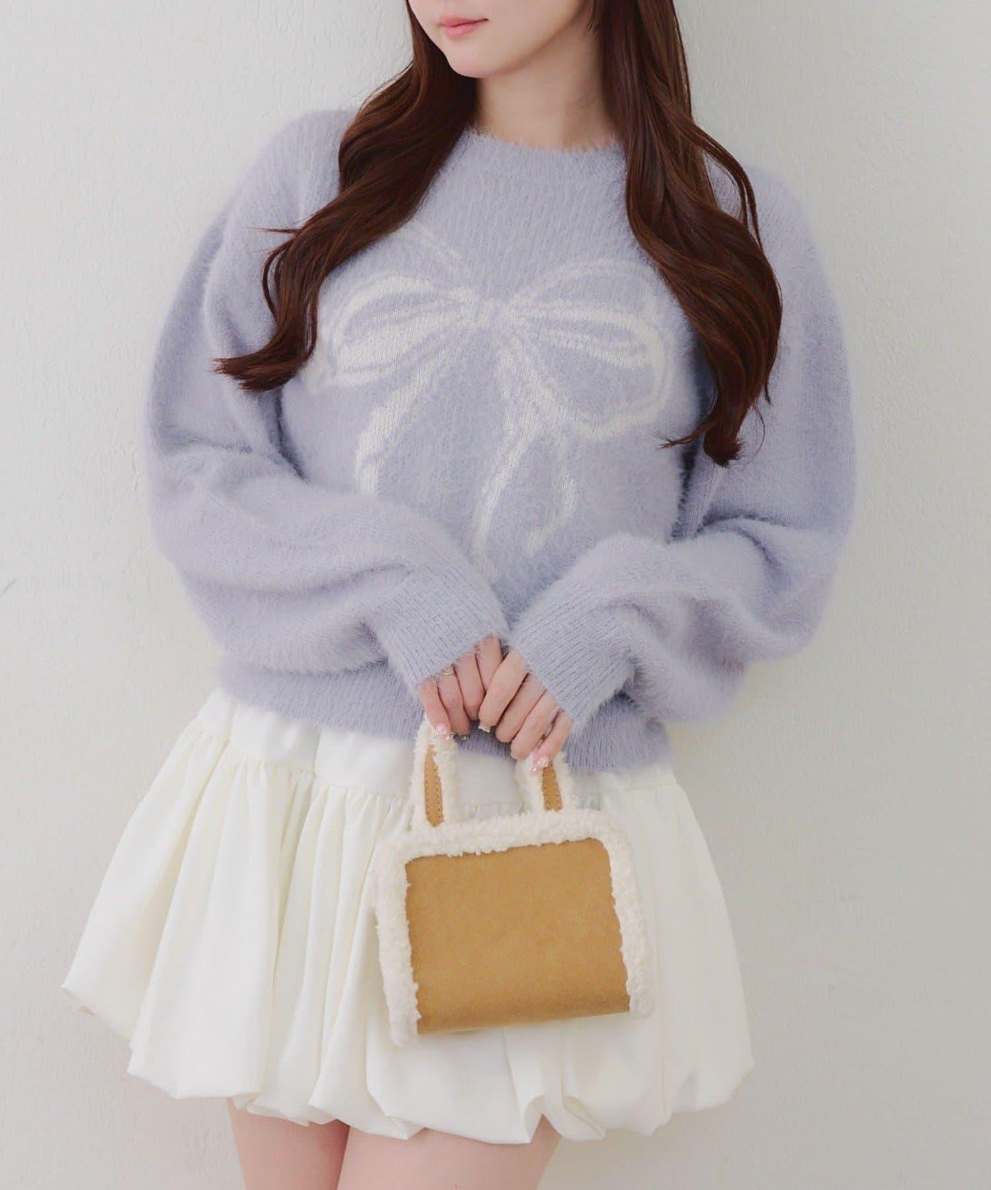 蝴蝶結圖案毛絨針織衫